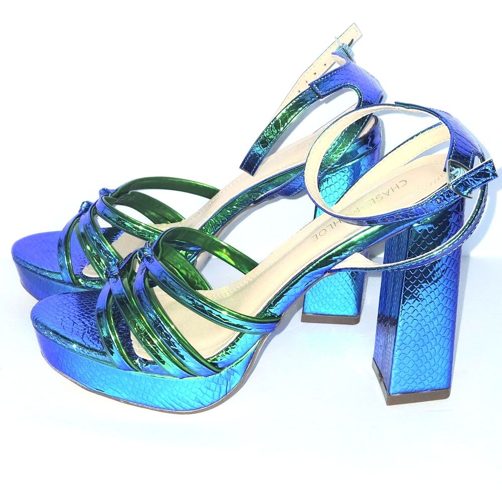 CHASE + CHLOE Sandals Strappy Platform Metallic Iridescent Women Shoes 8.5 NEW